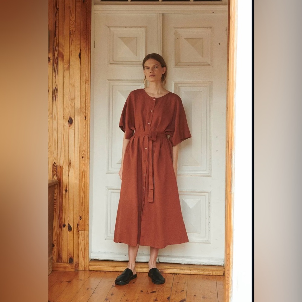 Linen Rust Midi Dress NWT